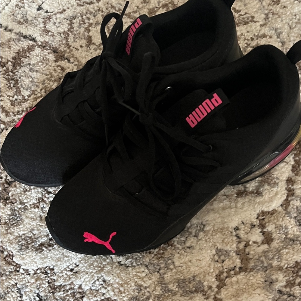 Puma Black Sneakers with Hot Pink Accents